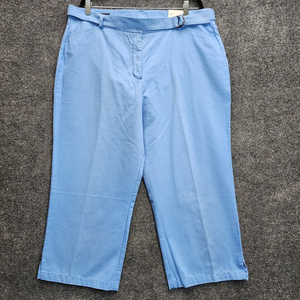 NWT Lands' End Natural Fit Cropped Twill Chino Belted Capri Pants Women Size 18